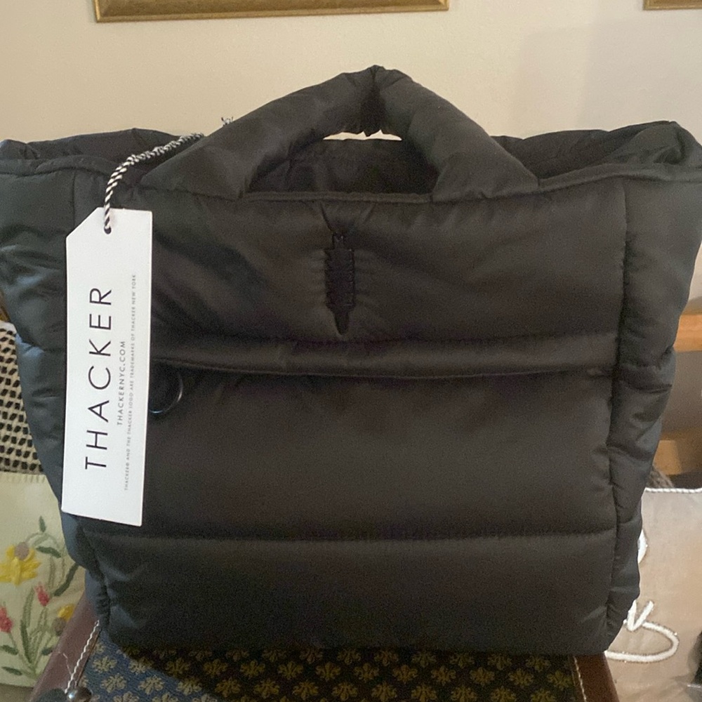 Thacker Quinn Puffy Quilted Nylon Tote Bag, Black, Lightweight & Waterproof NWT
